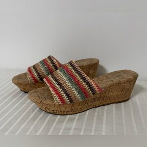 Michael Shannon Ibiza Woven Cork Wedge Slide Sandals Multicolor Striped Size 9